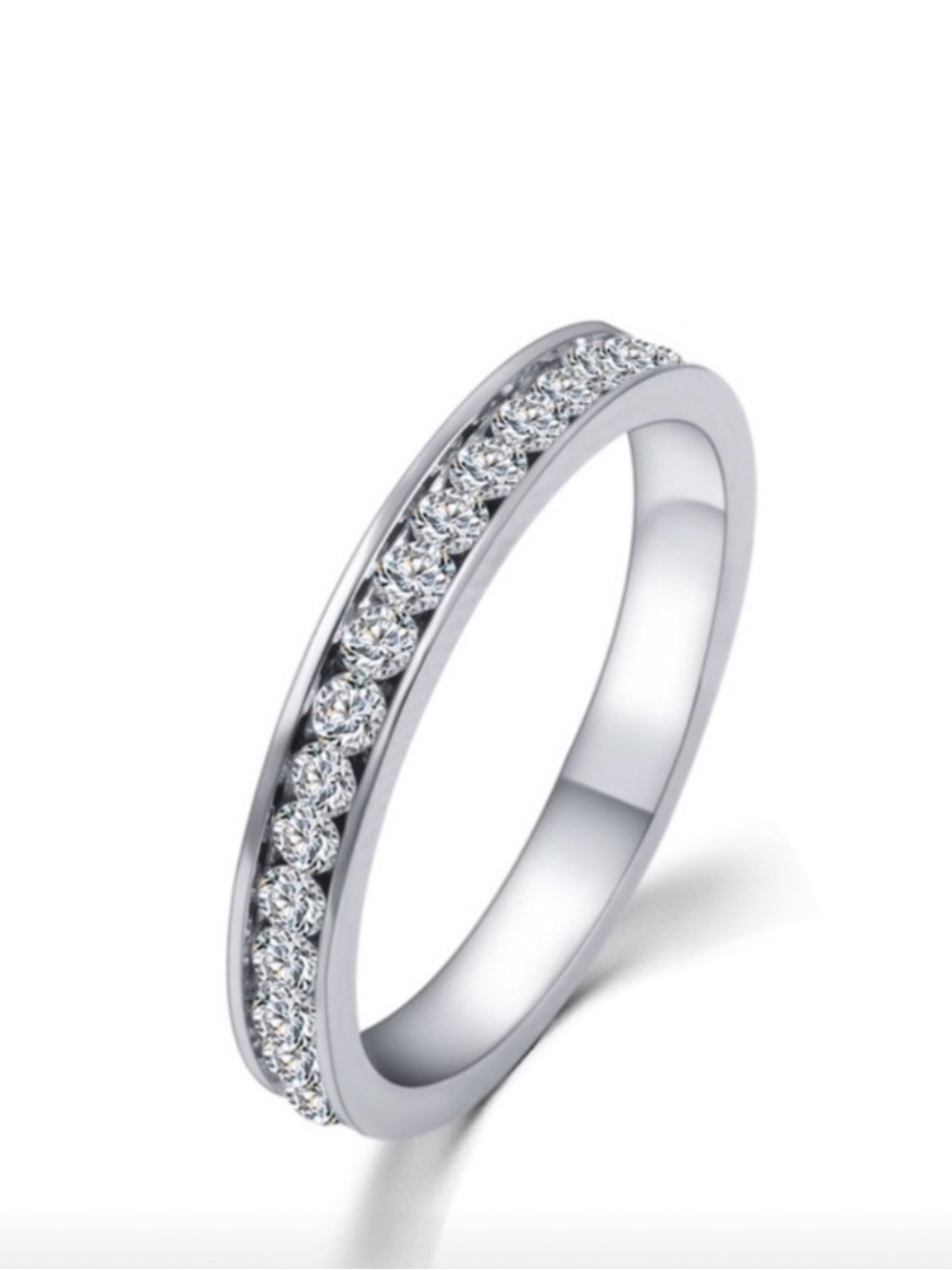 Farah Jewelry Silver Pave Eternity Ring with Clear Stones